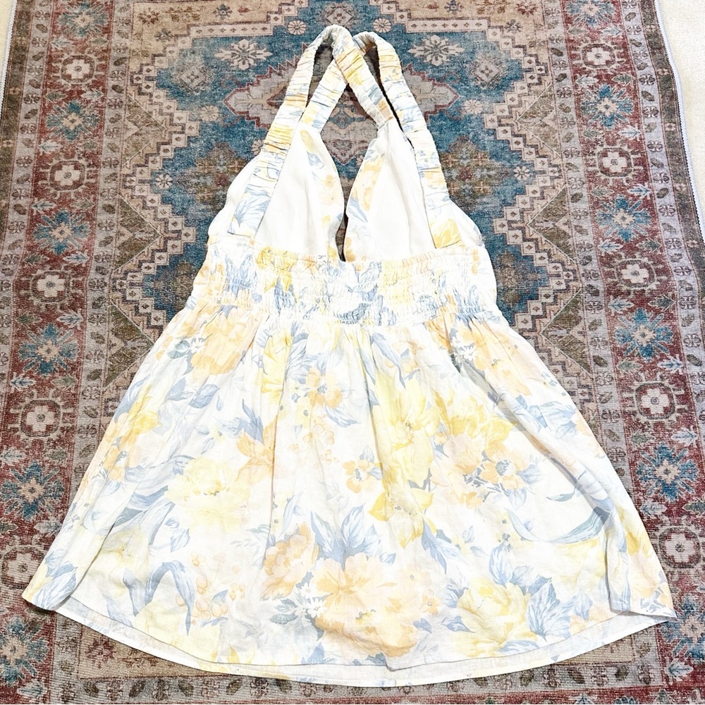 NWT Abercrombie Floral Romper Plunge Neck Scrunchie-Style Crossover Straps LP - Picture 10 of 12